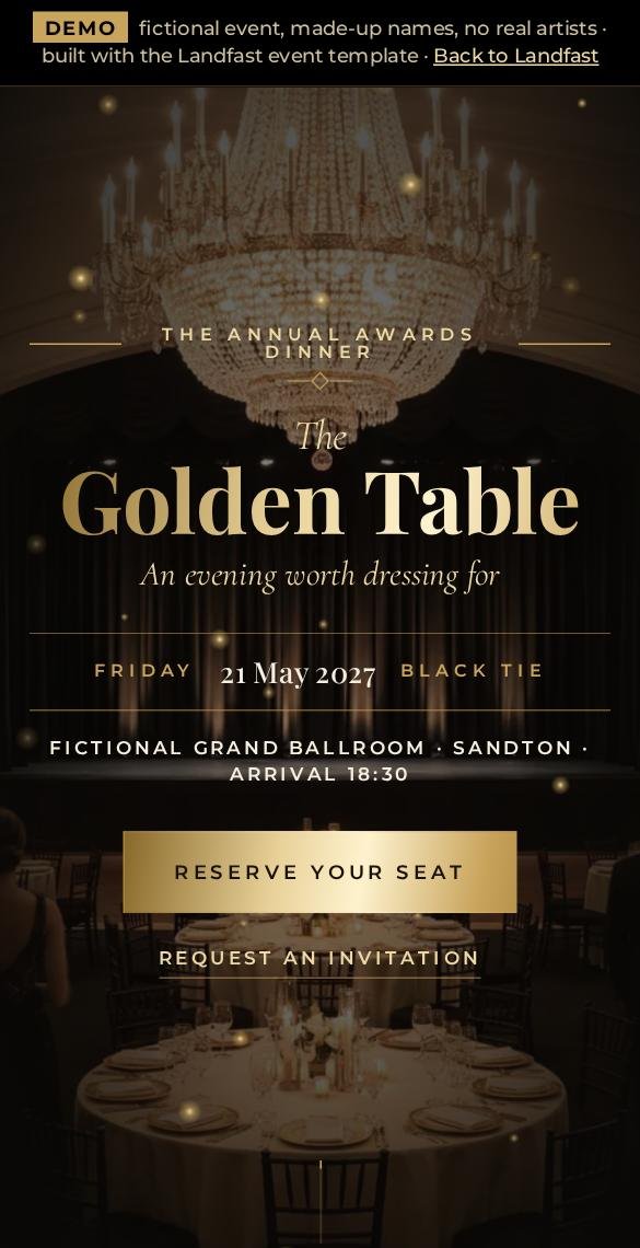 The Golden Table gala example: black and champagne gold design